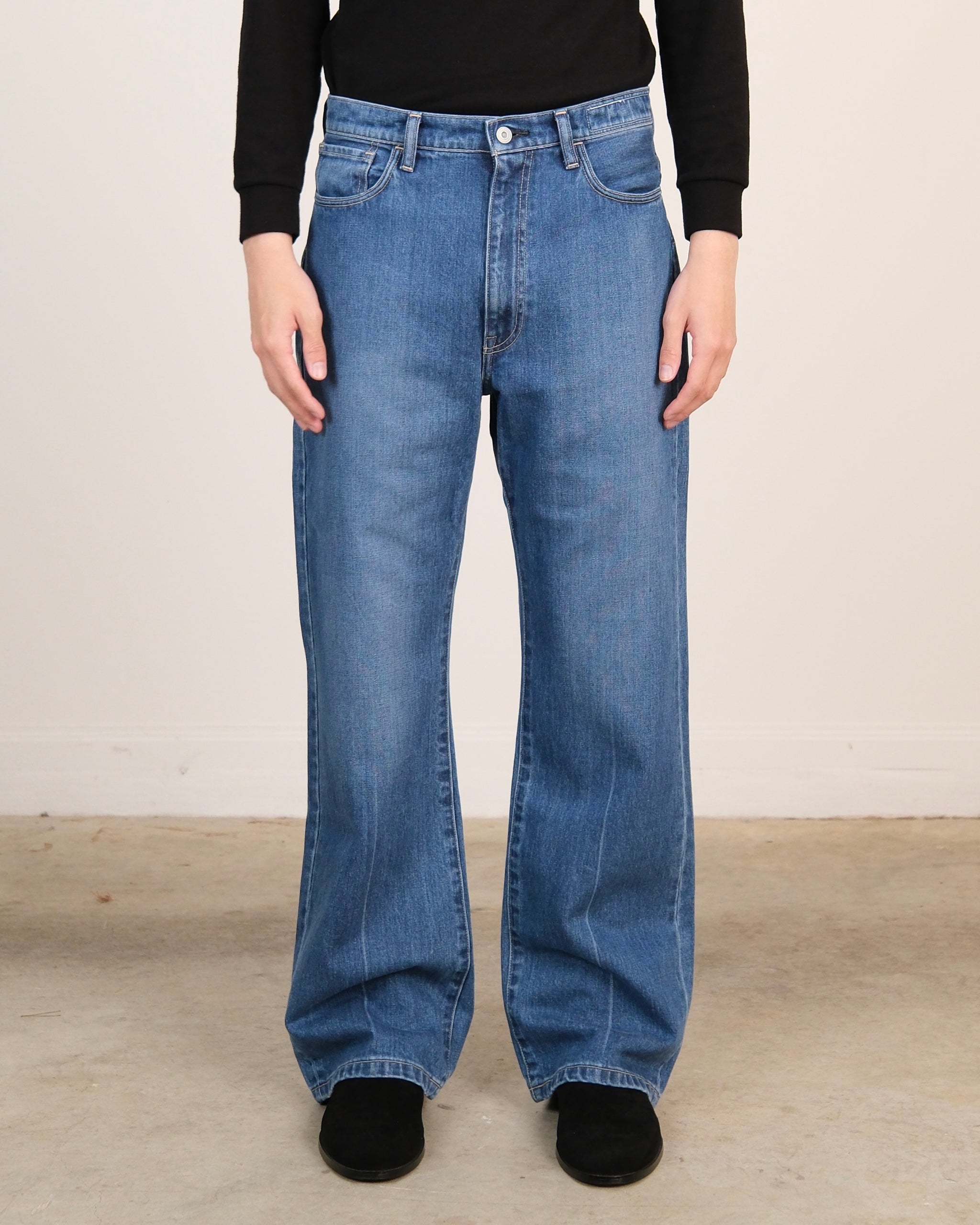 【JEMUT】23FW★ Kuro Carpenter Denim Pants Flare Fit Washed Two Tone Carpenter Jean With Splatter Paint